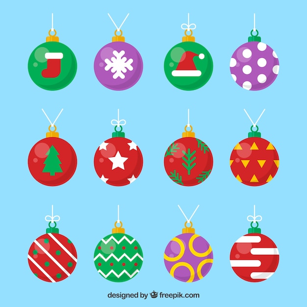 Gratis vector kleurrijke pak kerstballen