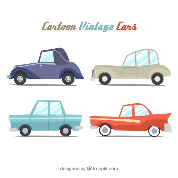 Gratis vector kleurrijke pak vintage auto's