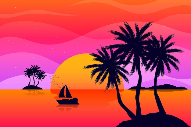 Gratis vector kleurrijke palm silhouetten achtergrond