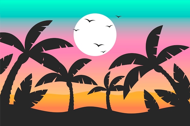 Gratis vector kleurrijke palm silhouetten achtergrond