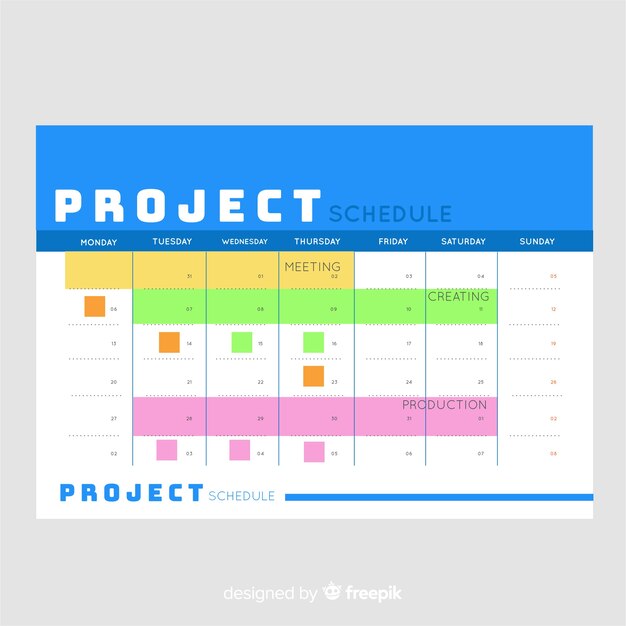 Kleurrijke project schema sjabloon met platte ontwerp