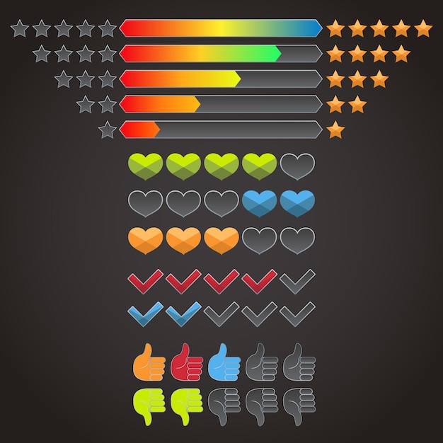 Gratis vector kleurrijke rating pictogrammen instellen