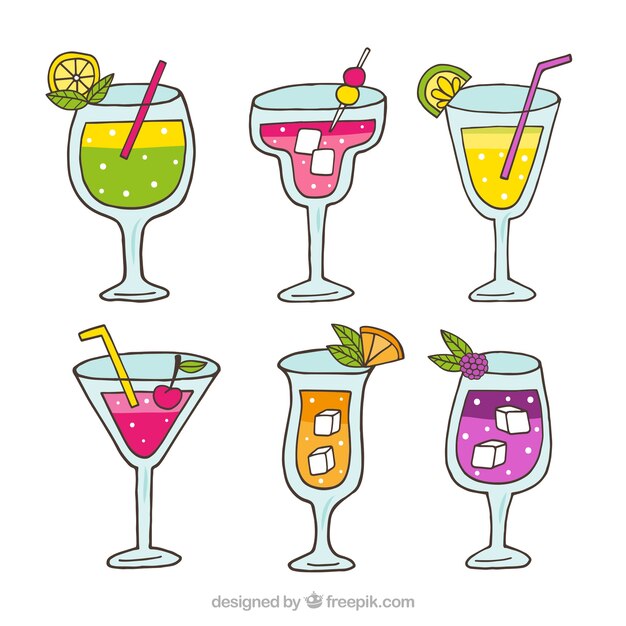 Kleurrijke reeks hand getrokken cocktails