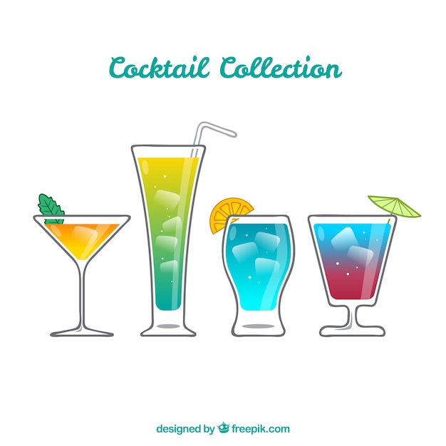 Gratis vector kleurrijke reeks hand getrokken cocktails