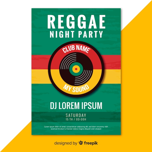 Gratis vector kleurrijke reggae partij poster met platte ontwerp