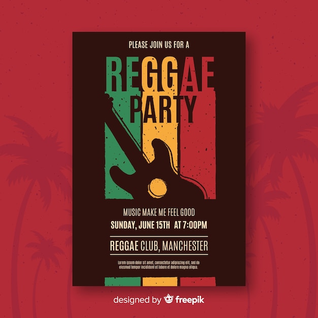 Gratis vector kleurrijke reggae partij poster met platte ontwerp