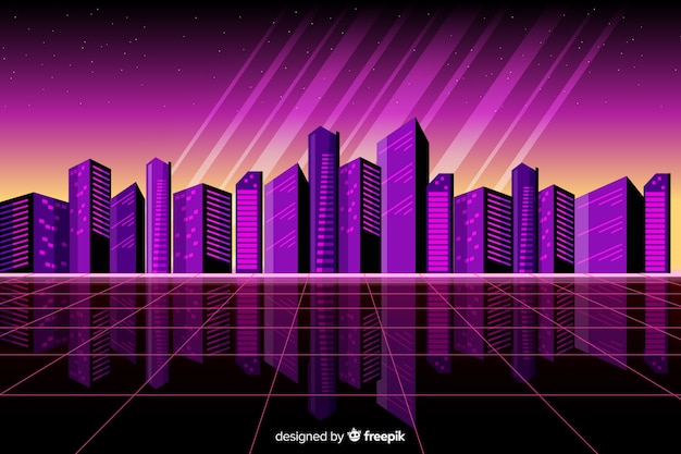 Gratis vector kleurrijke retro futuristische landschapsachtergrond