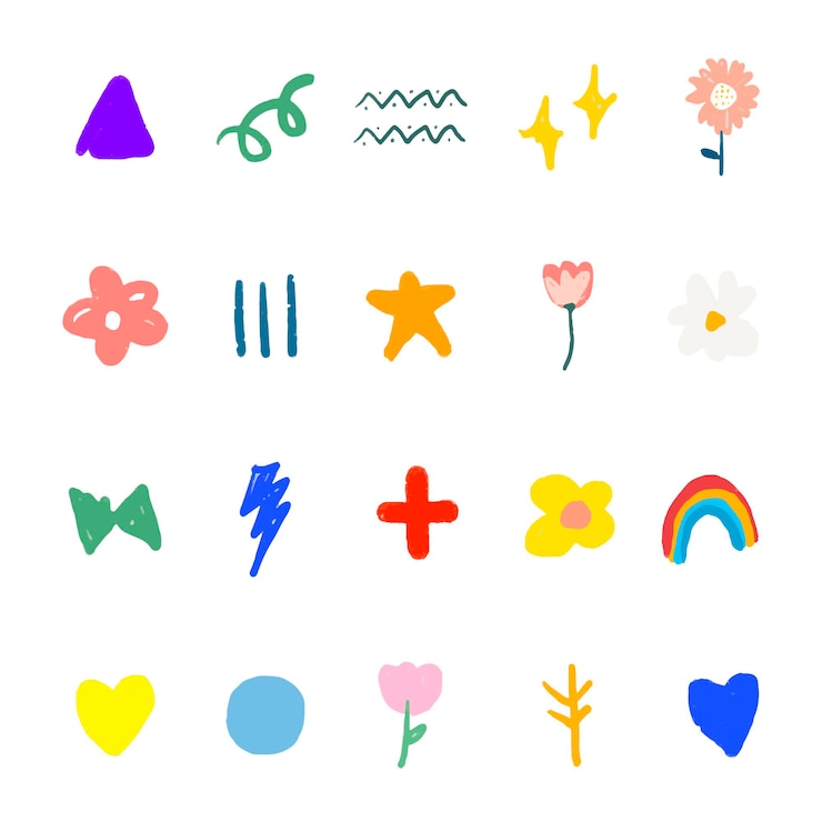 Gratis Vector kleurrijke schattige hand getrokken vector set