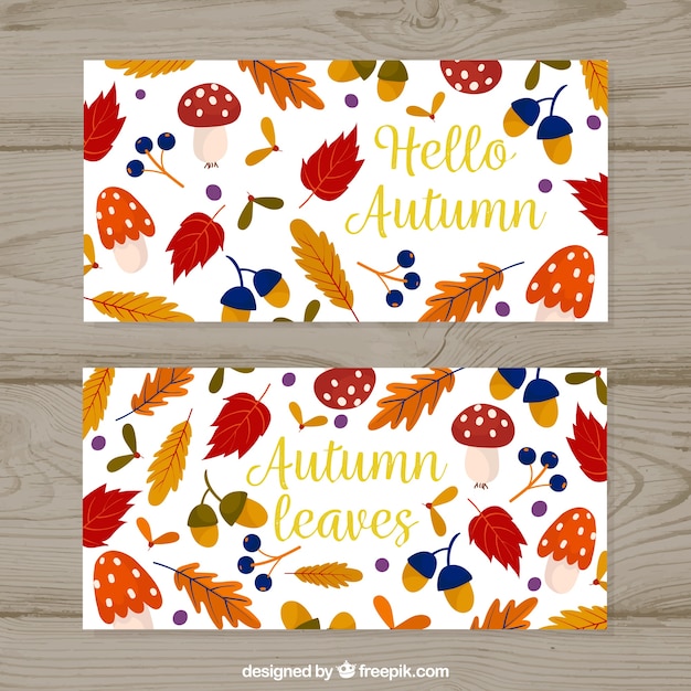 Kleurrijke set hand getekende herfst banners