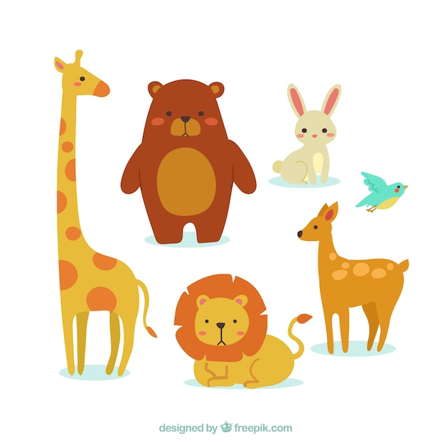 Gratis vector kleurrijke set platte dieren