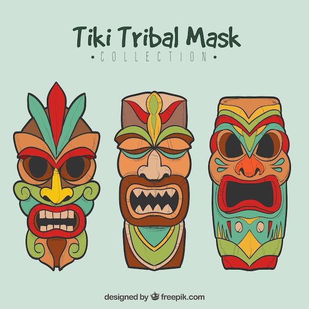 Gratis vector kleurrijke set van exotische hawaiiaanse maskers