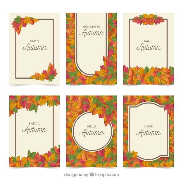 Gratis vector kleurrijke set van moderne herfstkaarten