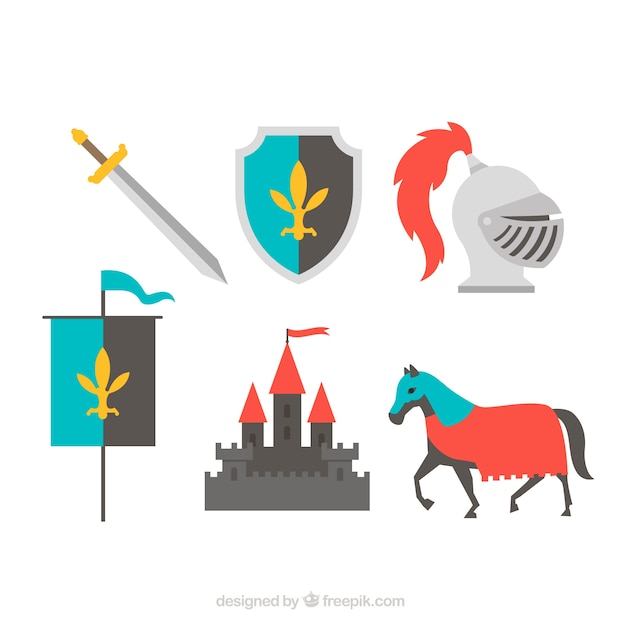 Gratis vector kleurrijke set van ridderelementen