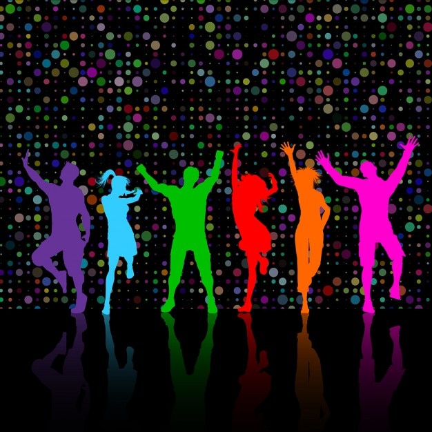 Gratis vector kleurrijke silhouetten van mensen party dancing