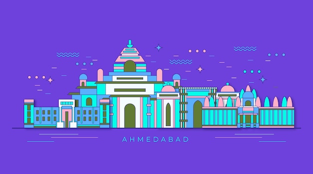 Gratis vector kleurrijke skyline van ahmedabad