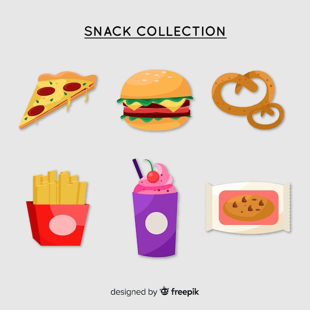 Gratis vector kleurrijke snackcollectie met plat ontwerp