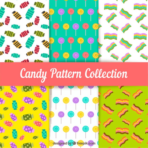 Kleurrijke snoepjes patronen collectie in vlakke stijl