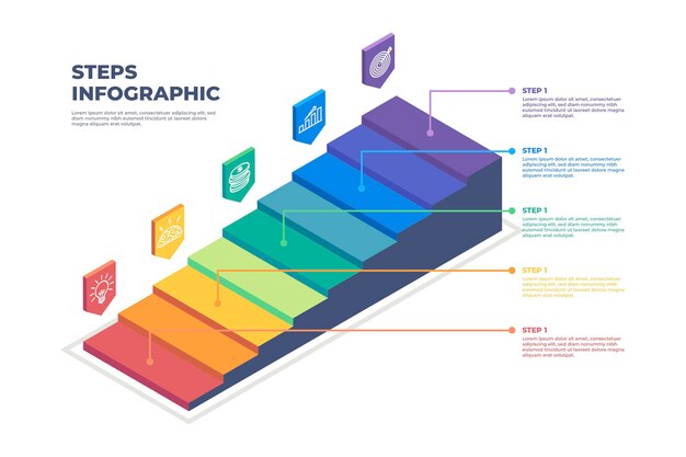 Kleurrijke stappen infographic sjabloon
