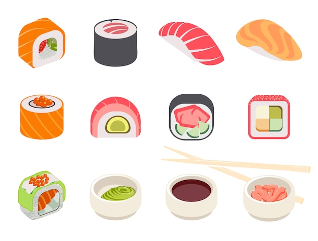Gratis vector kleurrijke sushi set