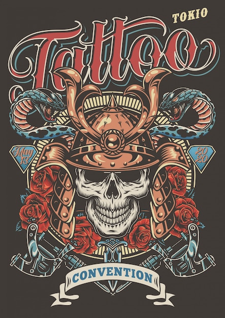 Gratis vector kleurrijke tattoo festival reclameposter