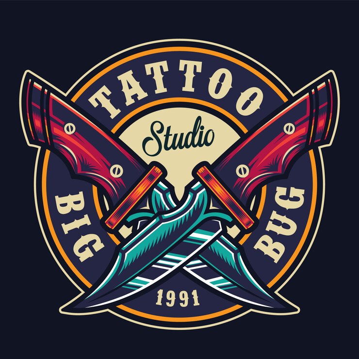 Gratis Vector kleurrijke tattoo studio ronde print