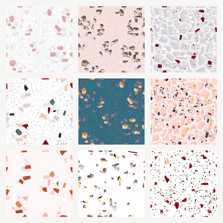 Gratis Vector kleurrijke terrazzo abstracte achtergrond vector set