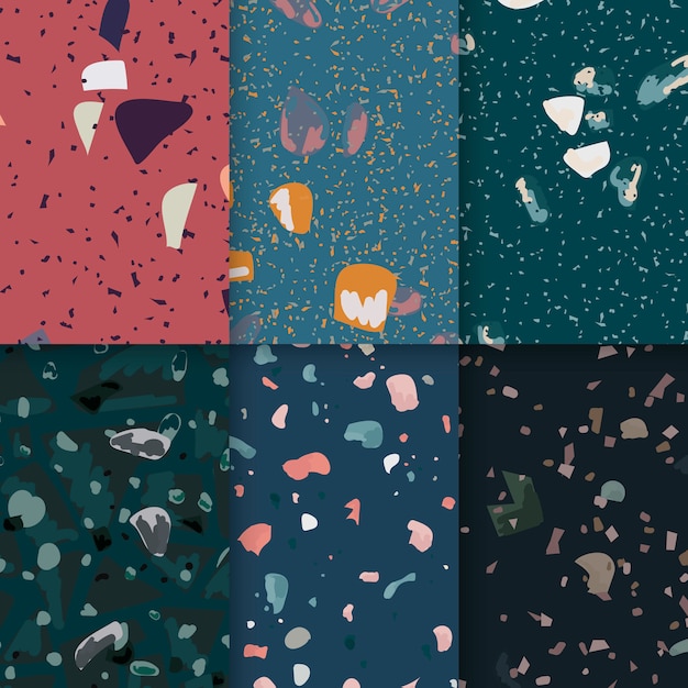 Kleurrijke Terrazzo naadloze patroon posters vector set