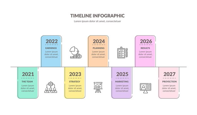 Kleurrijke tijdlijn infographic sjabloon