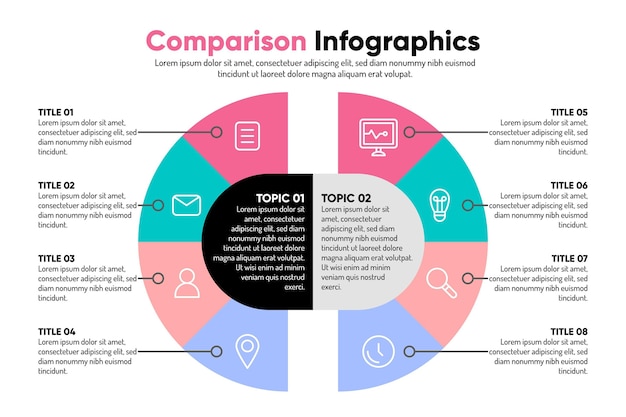 Gratis vector kleurrijke vergelijkingstabel infographic