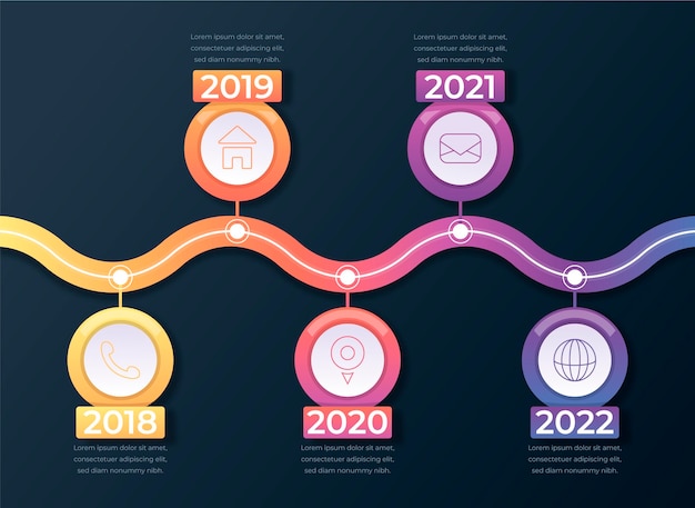 Gratis vector kleurrijke verloop tijdlijn infographic