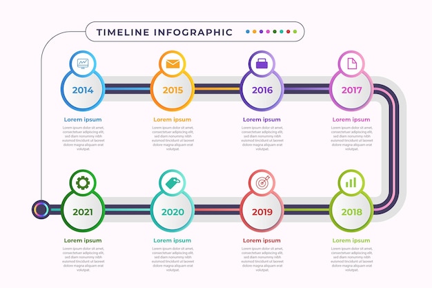 Kleurrijke verloop tijdlijn infographic