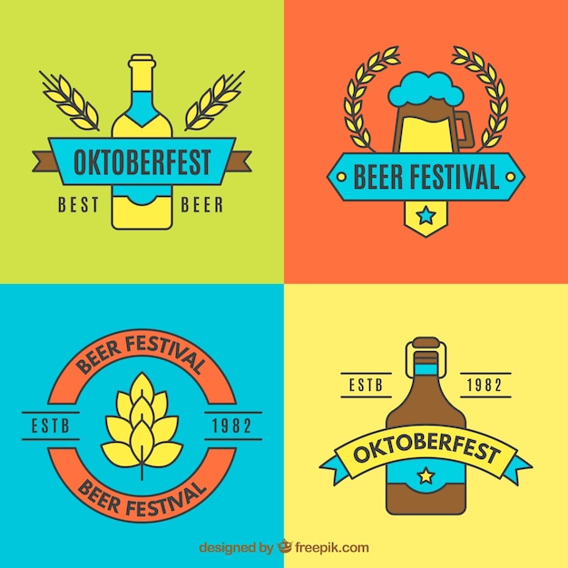 Gratis vector kleurrijke verzameling bier- en tarwe badges