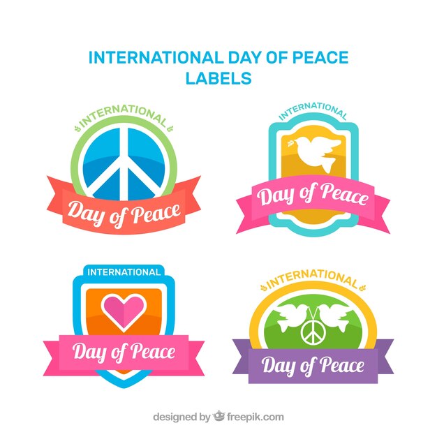 Kleurrijke verzameling internationale dag van vrede labels