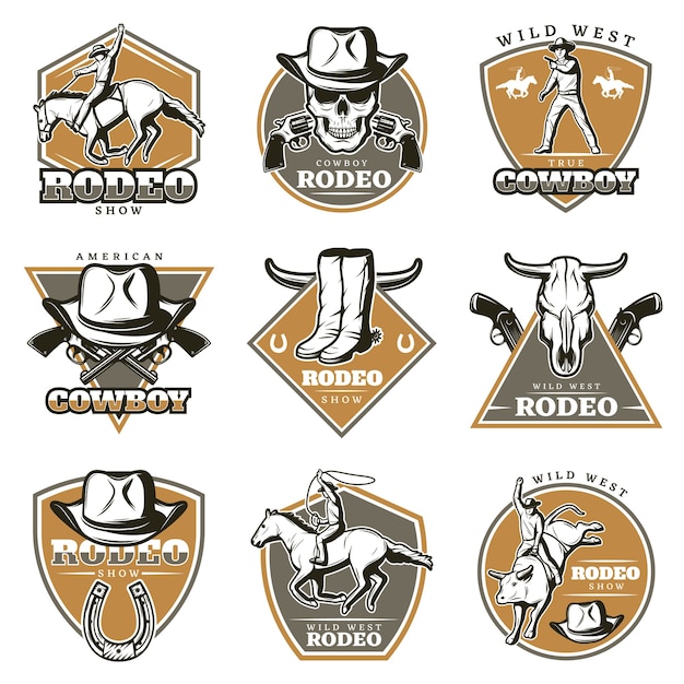 Kleurrijke Vintage Rodeo logo's Set