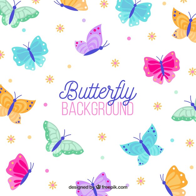 Kleurrijke vlinders achtergrond in plat ontwerp