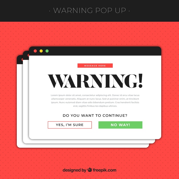 Gratis vector kleurrijke waarschuwing pop-up met platte ontwerp