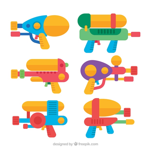Kleurrijke waterpistolen collectie in vlakke stijl