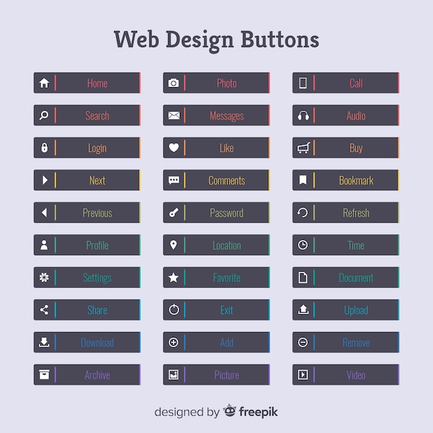 Kleurrijke web design knop collectie met platte ontwerp