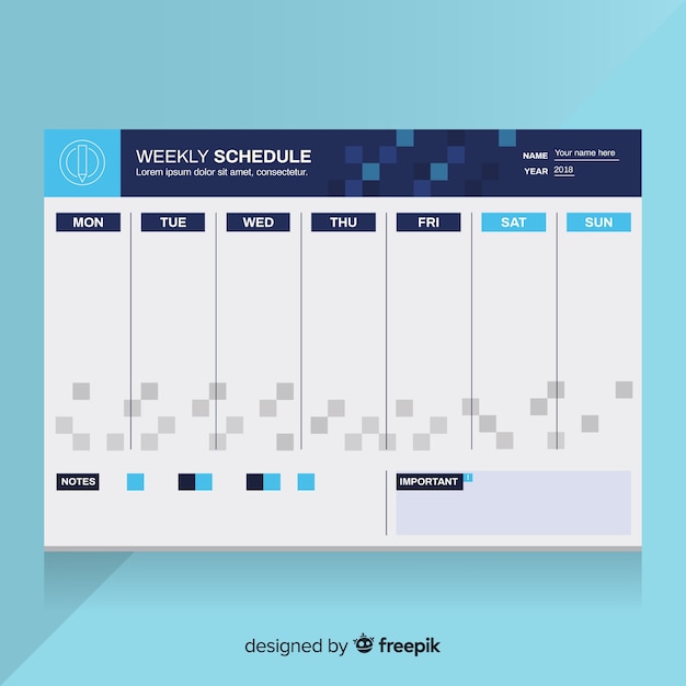 Gratis vector kleurrijke wekelijkse planningsmalplaatje met vlak ontwerp