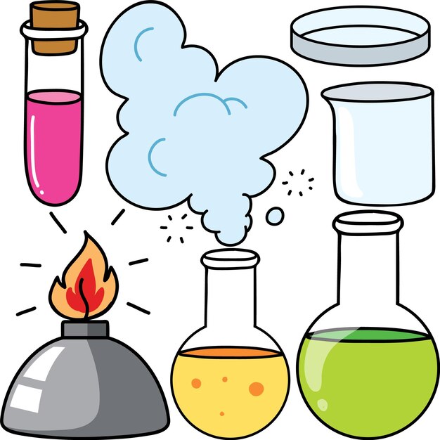Kleurrijke wetenschapsobjecten en iconen Vector Set