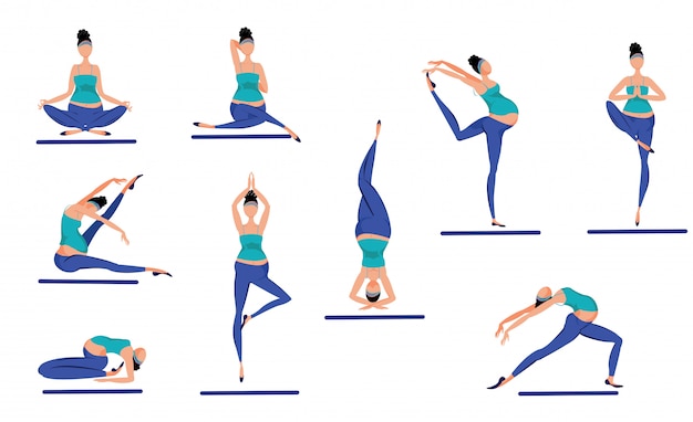 Kleurrijke yoga poses set