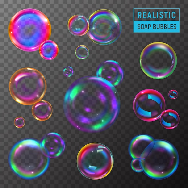 Kleurrijke zeepbellen realistische set