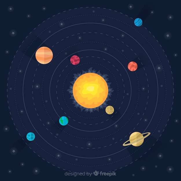 Kleurrijke zonnesysteemsamenstelling met vlak ontwerp