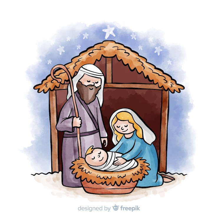 Gratis Vector knuffelende familie kerststal achtergrond