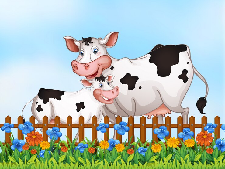 Gratis Vector koefamilie in de tuin