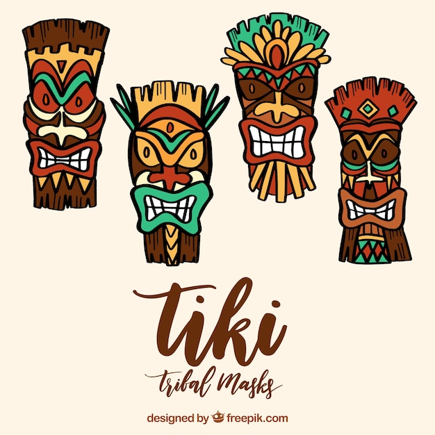 Gratis vector koele set hawaiiaanse tiki masker