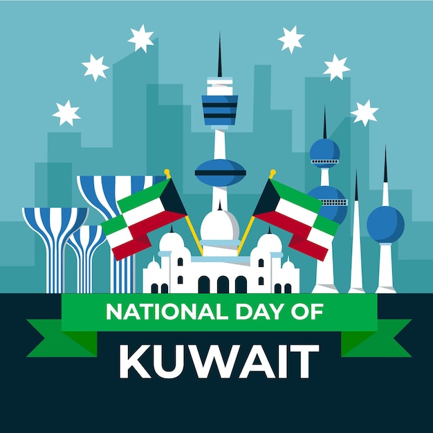 Gratis vector koeweit nationale feestdag in plat ontwerp