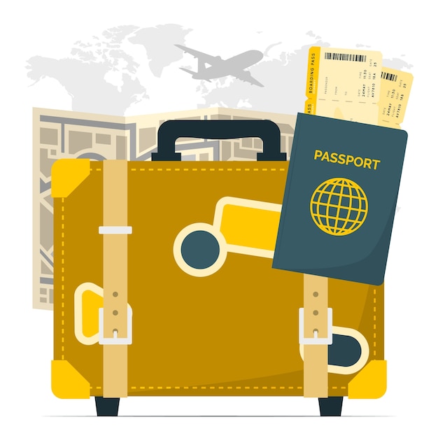 Gratis vector koffer paspoort concept illustratie
