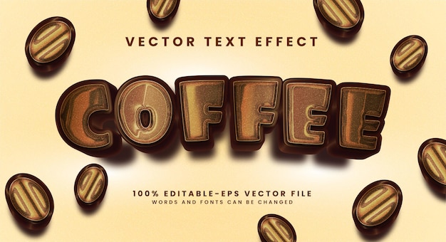 Koffie 3d-teksteffect. bewerkbaar tekststijleffect dat geschikt is voor de behoeften van koffieproducten.
