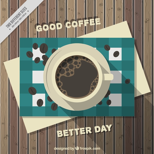 Gratis vector koffie achtergrond met koffiebonen op houten tafel